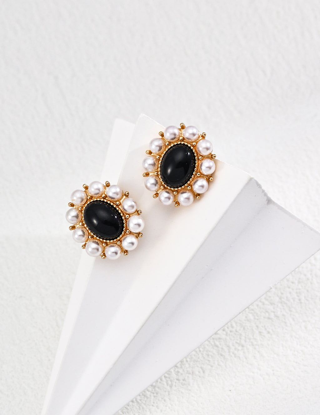 Onyx Pearl Halo Earrings
